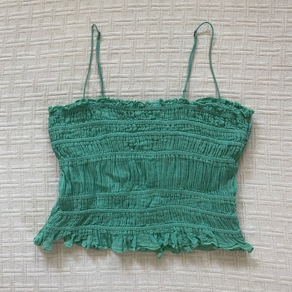 Free People green ruffle tank top. - Picture 5 of 8